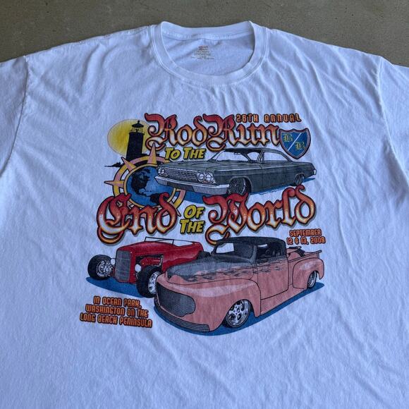 Vintage Washington Ocean Park Hot Rod 2009 Car Show ONP White Shirt Size 2XL - Picture 2 of 7